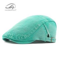 Korean version washed denim hat women's beret British retro simple light board cap cotton forward hat men adjustable blue