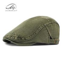Korean version washed denim hat women's beret British retro simple light board cap cotton forward hat men adjustable gray