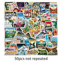 50 USA State Map Stickers: Landmarks, Buildings & Scenery - Waterproof for Luggage Decoration blue