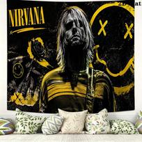 Nirvana Wall Tapestry Aesthetic Wall Hanging Printed Fabric Blanket Decorative Tapestries for Bedroom Living Room Home Decor 150cm x 200cm