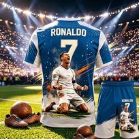 CR7 Ronaldo 7 numerio tematikos futbolo apranga Suaugusiems Vaikams 3D spausdinta marškinėliai šortai dviejų dalių sportinis kostiumas Gerbėjams tėvų ir vaikų apranga 130