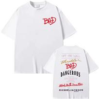 King of Pop Michael Jackson Bad Era Print T shirts Men Women Fashion Classic Oversized Women And Men T shirt 140 white