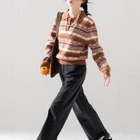 Šiaurietiško stiliaus retro vilnos megztas liemenė su Fair Isle raštu ir POLO apykakle moterims One Size brown