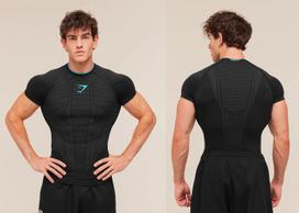 GYMSHARK Onyx V1 Vyriški elastiniai apvalios apykaklės trumpomis rankovėmis spalvoti blokų dizaino treniruočių marškinėliai L black