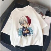 Mano Herojų Akademija Shoto Todoroki Manga linijinio piešinio marškinėliai, Unisex Anime gatvės stiliaus marškinėliai, 100% medvilnės laisvalaikio trumpomis rankovėmis viršutinė dalis M smėlis
