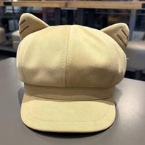 Japanese Retro Cute Cat Ear Beret for Women - Slimming, Sun Protective, Versatile Octagonal Painter Hat M (56-58cm) chaki