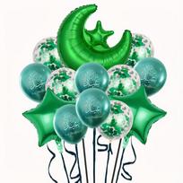 11pcs Eid Mubarak Ornament Moon Star Foil Balloon Colorful Ramadan Home Decoration Kareem Islamic Muslim Party Decor Supply As Shown žalia