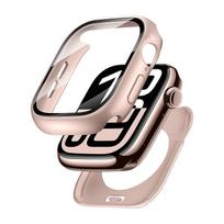 Case for Apple Watch Series 10 11 46mm 42mm Screen Protector 360 Full Waterproof Protective Hard PC Bumper Tempered Glass Cover 42mm Series 10 11 rožinio aukso spalvos