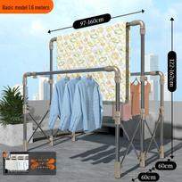 Stainless Steel Folding Clothes Drying Rack, Indoor/Outdoor, Three-Rod Telescopic Design for Balcony or Sun Drying. gray
