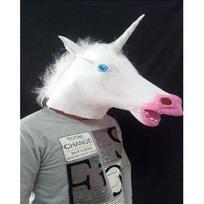 Halloween latex mask Unicorn headgear Horse head mask Realistic Animal Mask for Prank and Humor Unicorn white