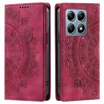 for Xiaomi 15T,14T,14T Pro Mandala Embossed PU Leather Flip Wallet Case Magnetic Closure Cover Xiaomi 14T raudona