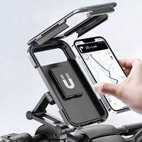 All-Enclosed Touch Motorcycle Waterproof Screen Phone Mount GPS Navigation Shockproof Vibration Holder with Adjustable Grip Handlebar Bracket black