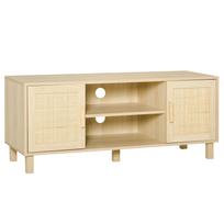 TV Unit TV Stand 2 Niches 2 Cupboards Rattan Cane Door dim. 115L x 40W x 48H cm MDF Light Wood Effect 115 x 40 x 48 cm smėlis