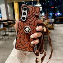 Odinis gėlių dėklas per petį telefonui Samsung Galaxy Z Fold 6 5 4 3 Fold6 Fold5 Fold4 Fold3 5G, kietas, atsparus smūgiams dangtelis Galaxy Z Fold4 ruda