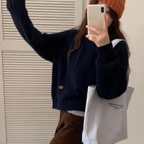 Hooded pullover sweater women's solid color simple lazy loose design autumn and winter new thick knitted sweater average size tamsiai mėlyna spalva