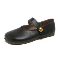 Fashion Mary Jane Shoes for Women Genuine Leather 2025 New Flat Ballet Shoes for Women Round Toe Shallow Mouth Cowhide Women's Shoes 40 juoda