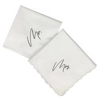 Mr Mrs Bride Groom Husband Wife Newlyweds couple Handkerchiefs Wedding Engagement Honeymoon Just Married bridal shower Gift white