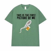Funny This Is The Firstpicture of Me Sperm Holding Beer Unisex T-Shirts Men Women Classic Street T Shirt Vintage Casual T Shirts M gray