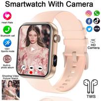 Have a Camera Smart Watch Women Video Player Heart Rate 1.91inch HD Screen 100+Sport Watch Bluetooth Call Smartwatch Android IOS beige