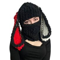 Knit Balaclava Cap Adult Novelty Beanie Hat with Rabbit Ears Cosplay Costume Hat 1 black
