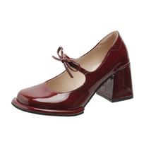 Summer Good Quality Sweet Burgundy Mary Janes Pumps Women Chunky High Heeled Shoes Footwear  Red Heels  Ladies Shoes 39 ryškiai rožinė