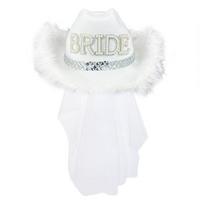 Jeweled Crystal Cowboy Hats Bride Veil Panama Hat for Bachelorette Party Cowboy Hats for Club Stage Shows white