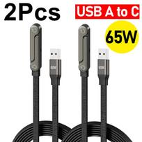 Daugiafunkcia USB Type C laidas 65W/240W Greito įkrovimo laidas su sulankstomu telefono stoveliu, skirtas iPhone 17 16 15 Samsung Xiaomi 2Pcs USB A-C gray