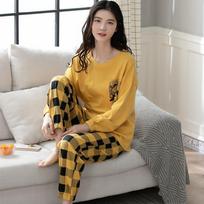 Aifen Teng Women's Pajamas Set: Pure Cotton, Long Sleeve, Long Pants, Casual Home Wear, Suitable for Spring, Autumn, and Winter. M white