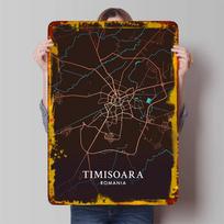 Custom Timisoara Romania City Map Metal Wall Art Modern Home Decorative Hanging for Living Room Study Room Decoration 20x30cm（7.8x11.8inch） black