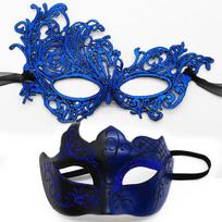 2 vnt. Šventinė kaukė Elegantiškas juodas nėrinių karnavalo kaukių rinkinys poroms Venecijos vakarėliui, Mardi Gras ir Helovino šventėms blue