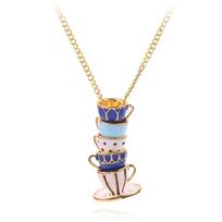 Accessories Teapot Locket Enamel Jewelry Teapot Necklace Earrings Long Necklace Tea Cup Necklace Blue-Tea Cup beige