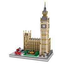 London Big Ben Micro Building Blocks Ornament, UK Famous Landmark Clock Tower Desktop Decor Collectible Gift beige