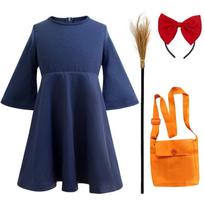 Kikis Delivery Service Cosplay Costume Set Adults Kids - Anime Role Play Outfit With Dress Headband Backpack Broom S blue