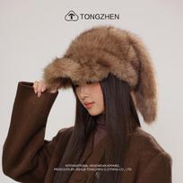 Warm and ear-protecting fisherman's hat with a wide brim, thickened faux rabbit fur, solid color, and long plush lining Average Size（55-59cm）