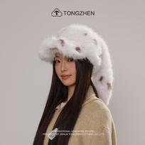 Warm and ear-protecting fisherman's hat with a wide brim, thickened faux rabbit fur, solid color, and long plush lining Average Size（55-59cm）