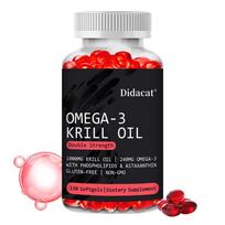 Didacat Omega-3 Krill Oil Double Strength Softgels, 1000mg Antarctic Krill Oil with EPA DHA & Astaxanthin, 120 Softgels 120 Capsules