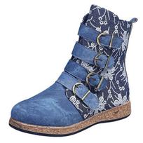 new large size Martin boots women's embroidery hot short boots flat knight boots 43 mėlyna