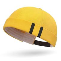 New Adjustable Brimless Hat Vintage Solid Color Docker Cap Cotton Beanie Bonnet Unisex geltona