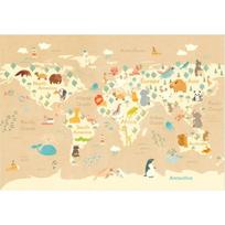 Educational World Map Kids Rug Interactive Continents & Ocean Floormat Non Slip Learning Carpet for Toddlers Bedroom Playroom 80x120cm beige