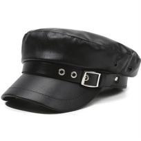 Flat Top Beret Hat PU Leather Sailor Visor Hat Retro Painter Hat style 1 black