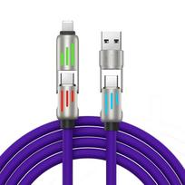 240W 4 IN 1 RGB Kabelis Super Įkroviklis iPhone 15 Type-C/USB į Type-C/8Pin PD Greitasis Įkrovimas Huawei Xiaomi Duomenų Kabelis 1.5m violetinė