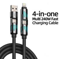 USB Type C lightning-Max 240W Greitas įkrovimas ir Duomenų sinchronizavimas MFISH 4-in-1 Daugiafunkcis USB įkrovimo laidas, skirtas iPhone 16/15, iPad 1.5m juoda