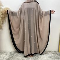 Artimųjų Rytų Turkijos mados susiuvimo šifono elegantiška laisva musulmoniška suknelė su šikšnosparnio rankovėmis XXL smėlis