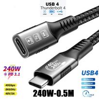 8K USB C 4 Extension Cable Fast Charging Cable Extender Male to Female Type C UHD Video 40Gbps 240W PD3.1 with Thunderbolt 4/3 0.5M gray