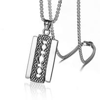 Punk  Razor Blade Pendant Male Gold Silver Color Stainless Steel Barber Shop Necklace for Men Barbershop Jewelry Gift 50cm gray