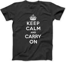 Keep Calm and Carry On Vintage Retro Poster Print T-Shirt, Sweatshirt, Hoodie for Men Women Kids Made in Canada Black M juoda