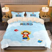 Japoniško anime Luffy Antklodė Paklodė Pagalvės užvalkalas 3D spausdintas O-ONE PIECE Patalynės komplektas Antklodės užvalkalas Vaikams ir berniukams Paaugliams AU Single(140*210cm)3pcs beige