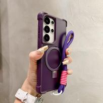 Armor Folding Magnetic Ring Stand Wrist Strap Phone Case for Samsung S24 S25 Plus S23 S26 Ultra Shockproof Protective Cover Galaxy S26+