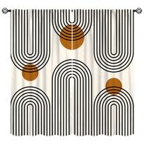 Mid Century Curta, Modern Abstract Geometric Shapes Retro Texture Pattern Window Treatments, Rod Pocket Thermal  2 Panel 53x116cm 2pc21x46in white
