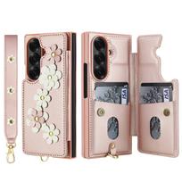For Samsung Galaxy Z Fold 7 6 5 4 Case, Wallet with Card Holder,Cute Flower Design Crossbody Purse,Magnetic Kickstand Shockproof For Galaxy Z Fold 5 black